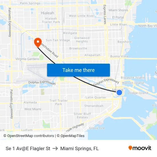 Se 1 Av@E Flagler St to Miami Springs, FL map