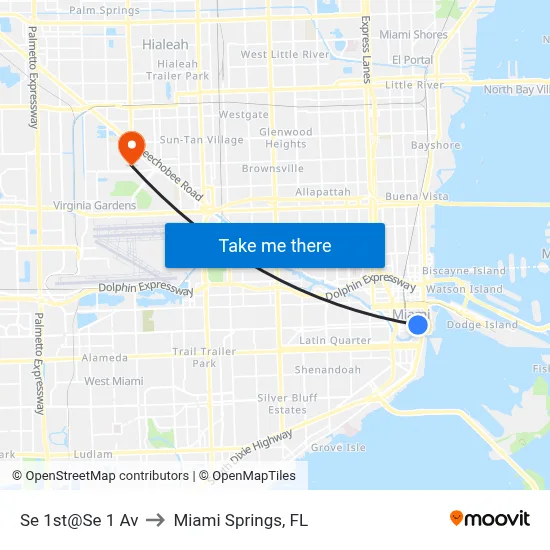 Se 1st@Se 1 Av to Miami Springs, FL map