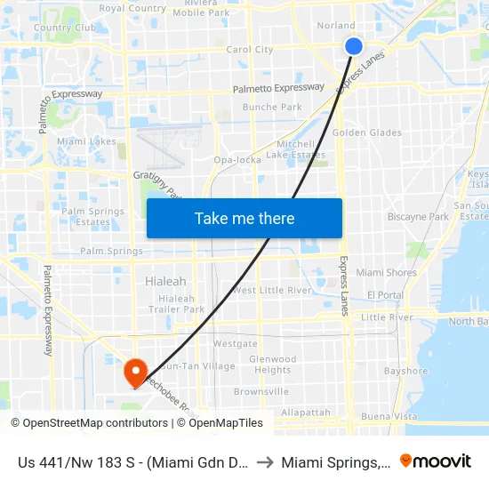 Us 441/Nw 183 S - (Miami Gdn D) (S) to Miami Springs, FL map