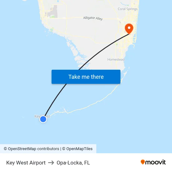 Key West Airport to Opa-Locka, FL map