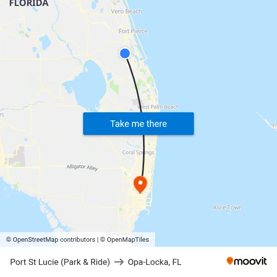 Port St Lucie (Park & Ride) to Opa-Locka, FL map