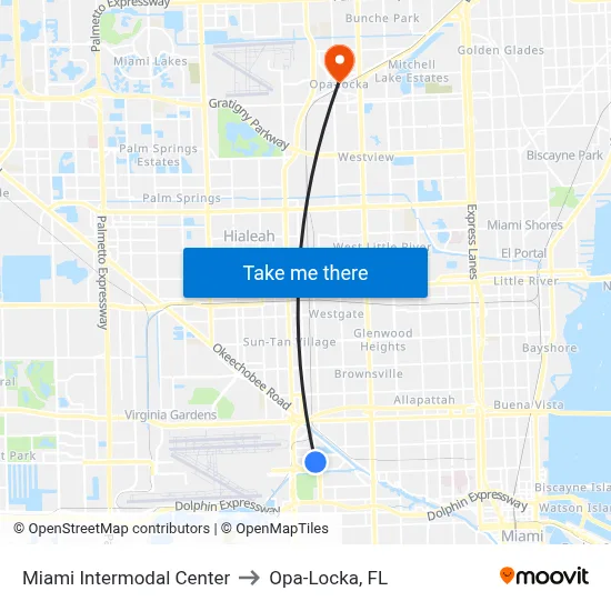 Miami Intermodal Center to Opa-Locka, FL map