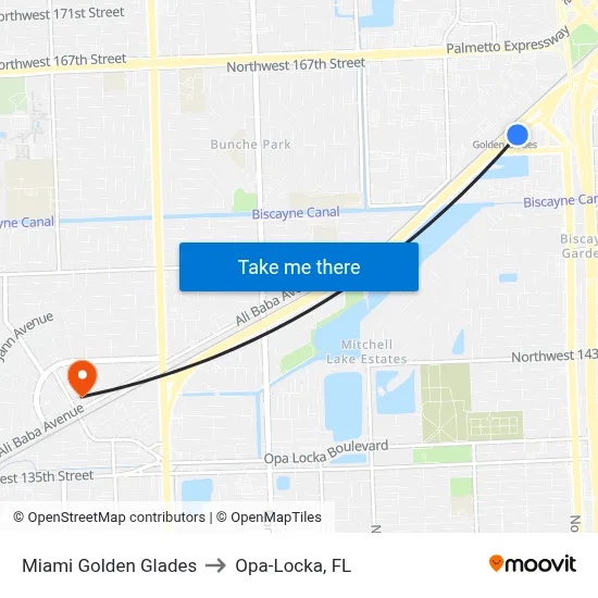 Miami Golden Glades to Opa-Locka, FL map