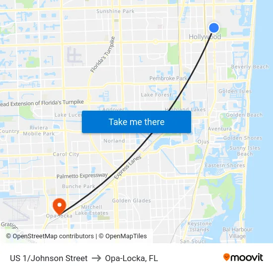 US 1/Johnson Street to Opa-Locka, FL map