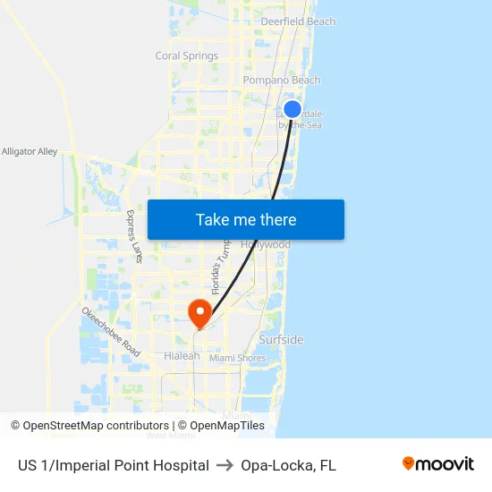 US 1/Imperial Point Hospital to Opa-Locka, FL map