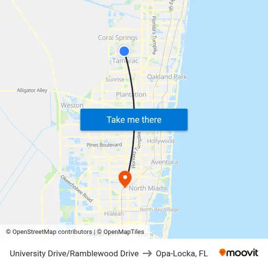 University Drive/Ramblewood Drive to Opa-Locka, FL map