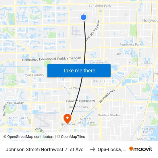 Johnson Street/Northwest 71st Avenue to Opa-Locka, FL map