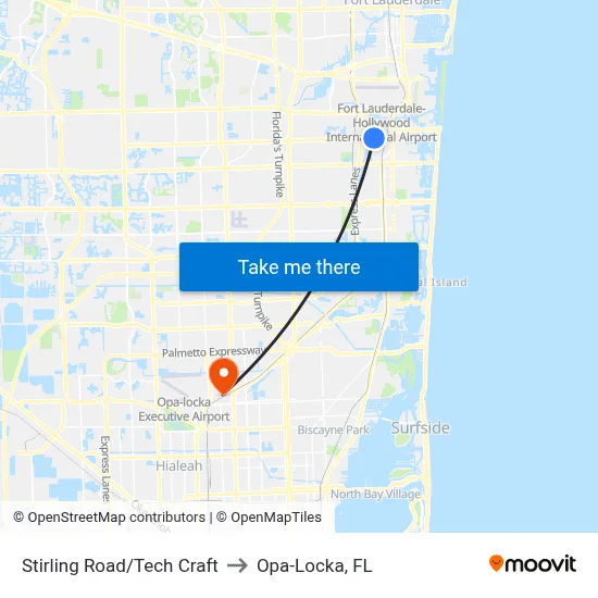 Stirling Road/Tech Craft to Opa-Locka, FL map