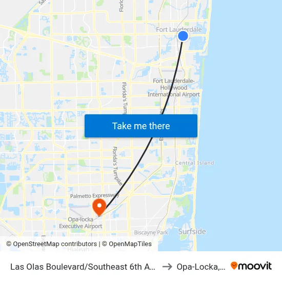 Las Olas Boulevard/Southeast 6th Avenue to Opa-Locka, FL map