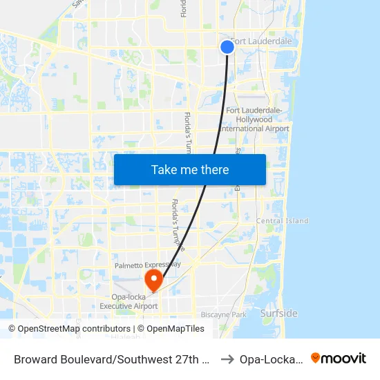 Broward Boulevard/Southwest 27th Avenue to Opa-Locka, FL map