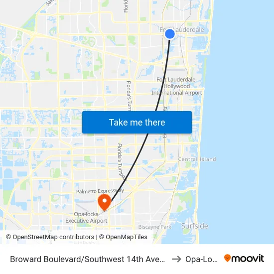 Broward Boulevard/Southwest 14th Avenue (Police Department) to Opa-Locka, FL map