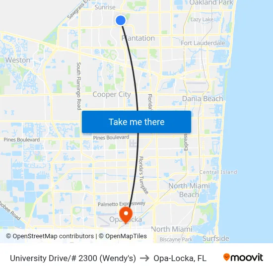 University Drive/# 2300 (Wendy's) to Opa-Locka, FL map