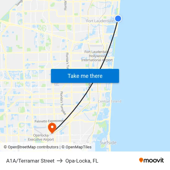 A1A/Terramar Street to Opa-Locka, FL map