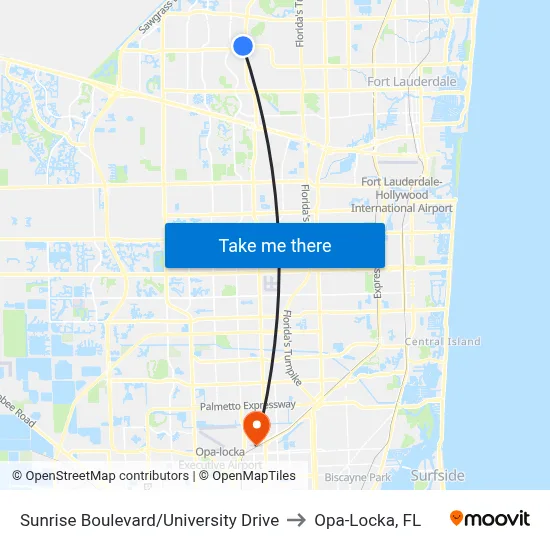Sunrise Boulevard/University Drive to Opa-Locka, FL map