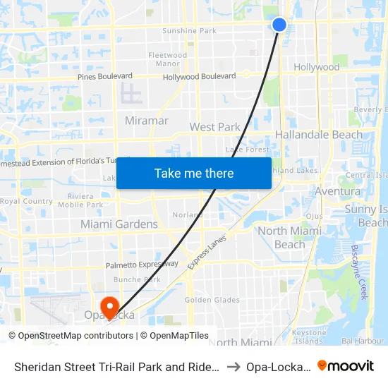 Sheridan Street Tri-Rail Park and Ride Station to Opa-Locka, FL map