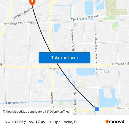 Nw 103 St @ Nw 17 Av to Opa-Locka, FL map