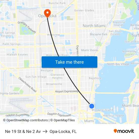 Ne 19 St & Ne 2 Av to Opa-Locka, FL map
