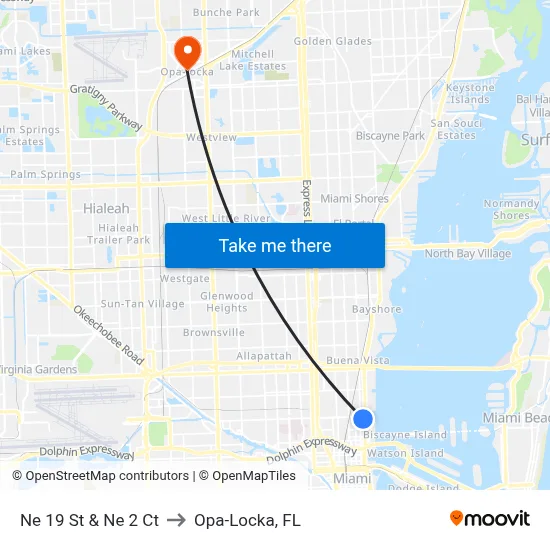Ne 19 St & Ne 2 Ct to Opa-Locka, FL map