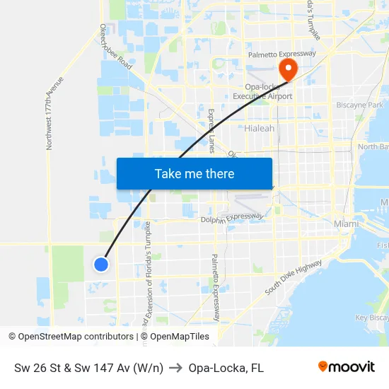 Sw 26 St & Sw 147 Av (W/n) to Opa-Locka, FL map