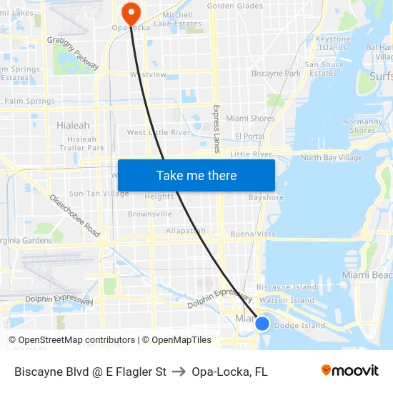 Biscayne Blvd @ E Flagler St to Opa-Locka, FL map