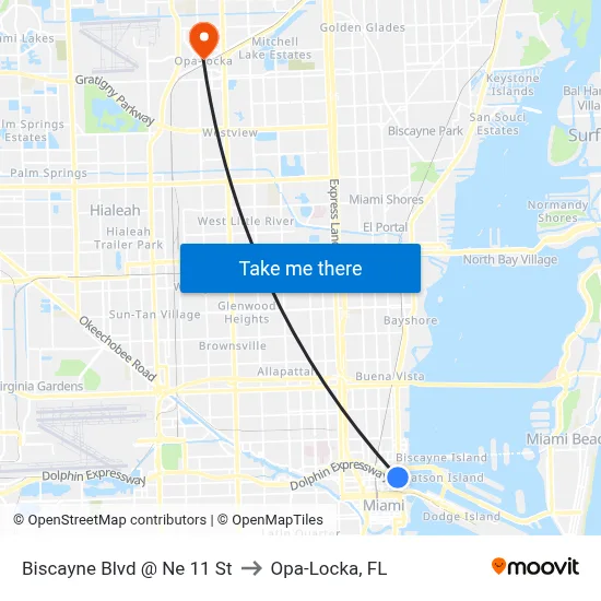 Biscayne Blvd @ Ne 11 St to Opa-Locka, FL map