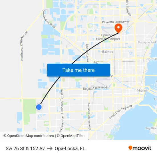 Sw 26 St & 152 Av to Opa-Locka, FL map