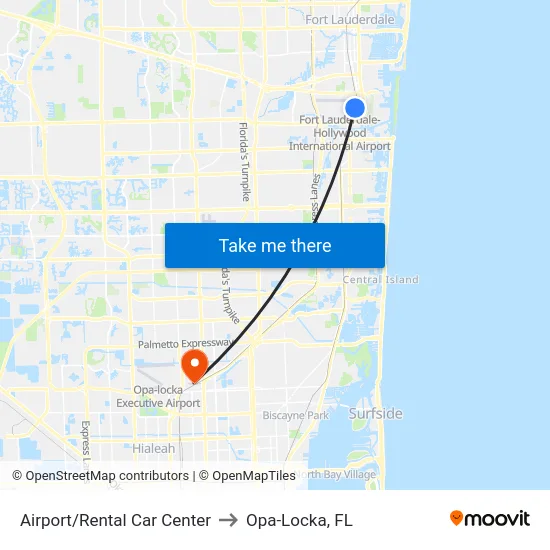 Airport/Rental Car Center to Opa-Locka, FL map
