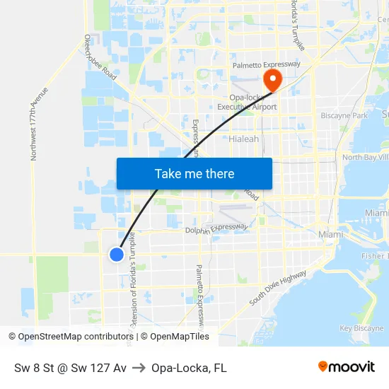 Sw 8 St @ Sw 127 Av to Opa-Locka, FL map