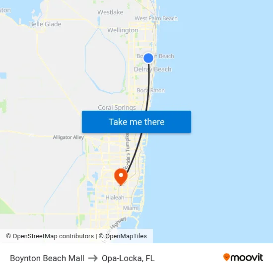 Boynton Beach Mall to Opa-Locka, FL map