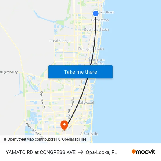YAMATO RD at CONGRESS AVE to Opa-Locka, FL map