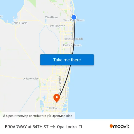BROADWAY at 54TH ST to Opa-Locka, FL map