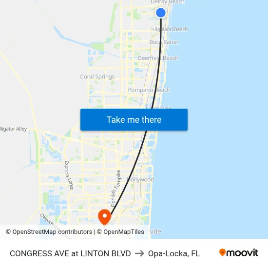 CONGRESS AVE at  LINTON BLVD to Opa-Locka, FL map