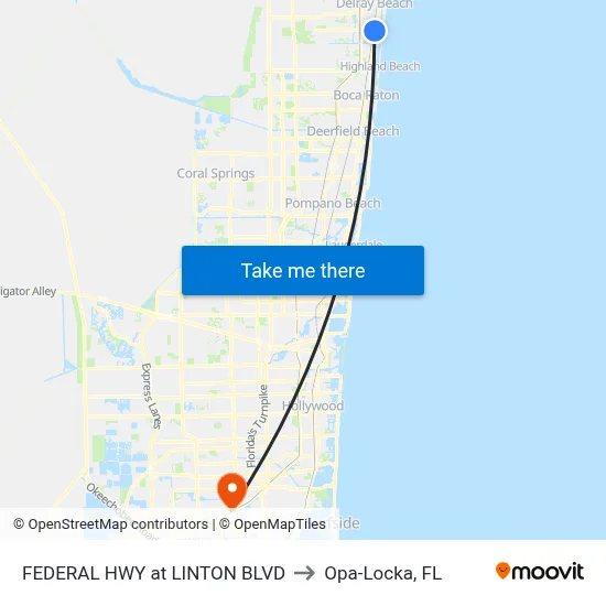 FEDERAL HWY at LINTON BLVD to Opa-Locka, FL map