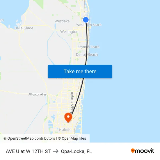 AVE U at W 12TH ST to Opa-Locka, FL map