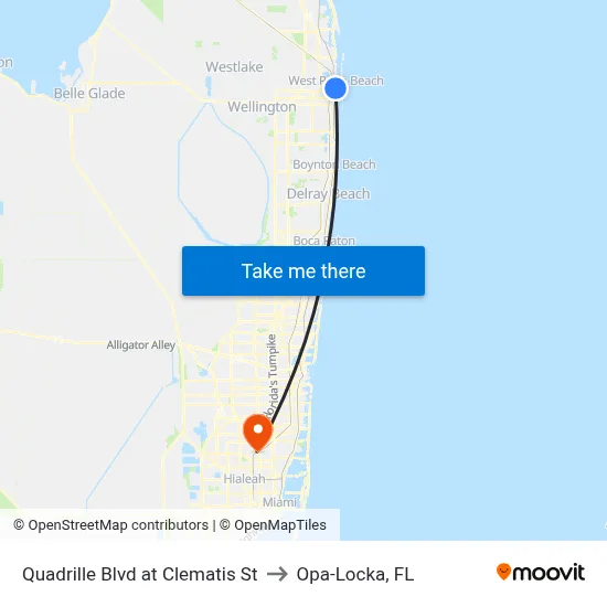 Quadrille Blvd at Clematis St to Opa-Locka, FL map