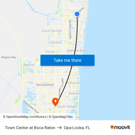 Town Center at Boca Raton to Opa-Locka, FL map