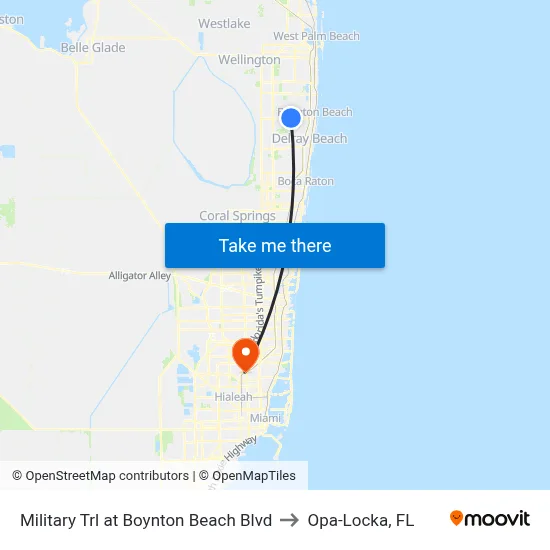 Military Trl at Boynton Beach Blvd to Opa-Locka, FL map