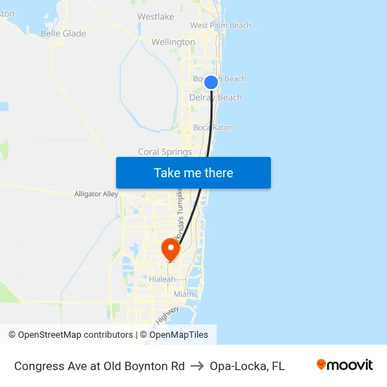 Congress Ave at Old Boynton Rd to Opa-Locka, FL map