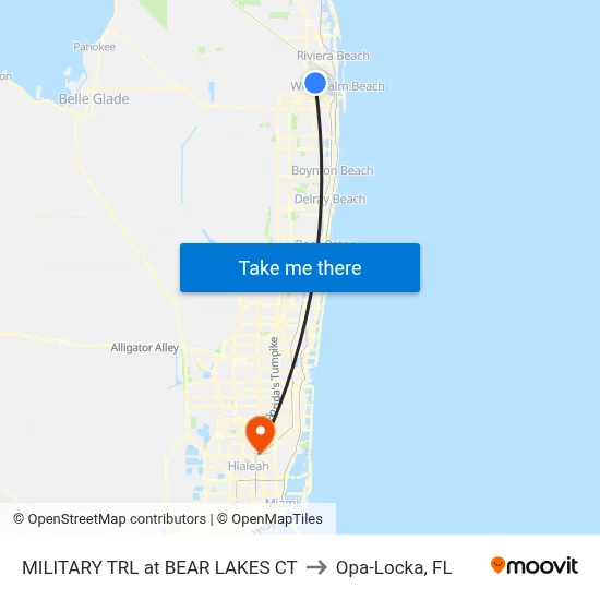 MILITARY TRL at BEAR LAKES CT to Opa-Locka, FL map