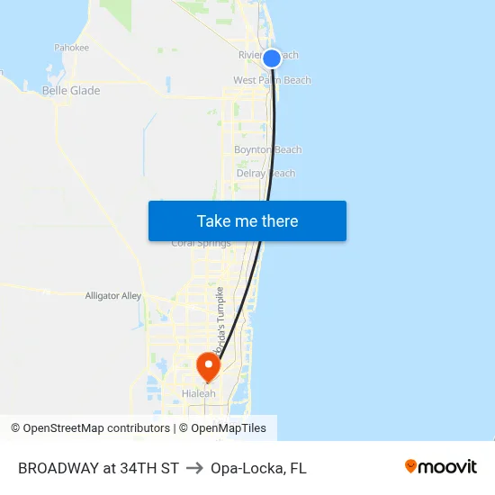 BROADWAY at 34TH ST to Opa-Locka, FL map