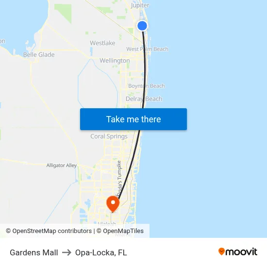 Gardens Mall to Opa-Locka, FL map
