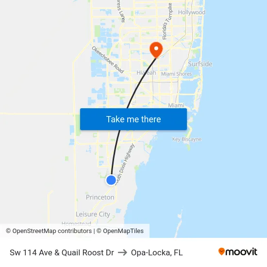 Sw 114 Ave & Quail Roost Dr to Opa-Locka, FL map
