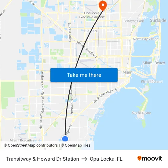 Transitway & Howard Dr Station to Opa-Locka, FL map
