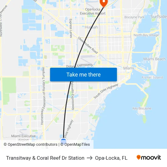 Transitway & Coral Reef Dr Station to Opa-Locka, FL map