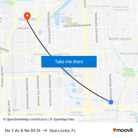 Ne 2 Av & Ne 84 St to Opa-Locka, FL map