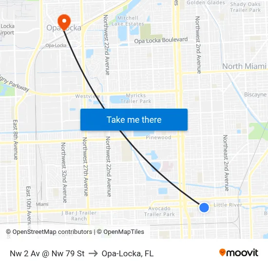 Nw 2 Av @ Nw 79 St to Opa-Locka, FL map