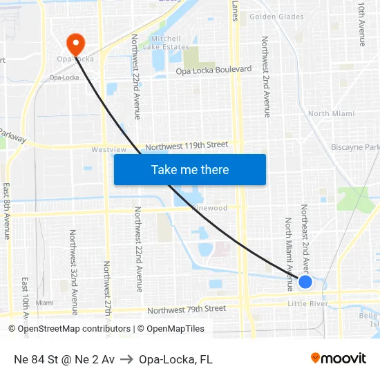 Ne 84 St @ Ne 2 Av to Opa-Locka, FL map
