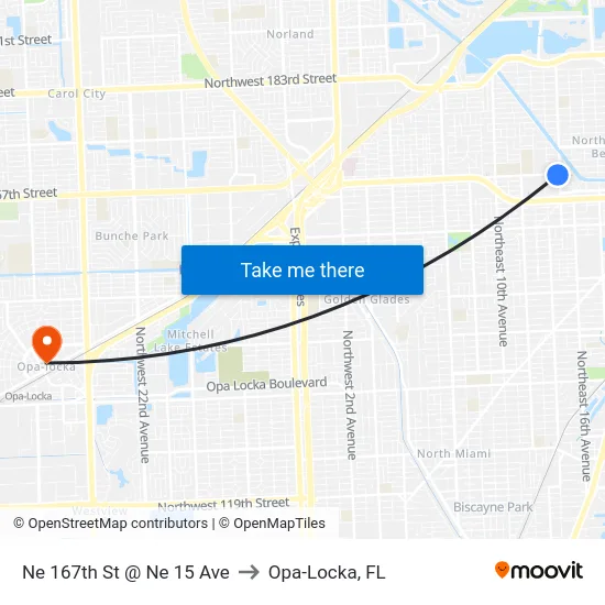 Ne 167th St @ Ne 15 Ave to Opa-Locka, FL map