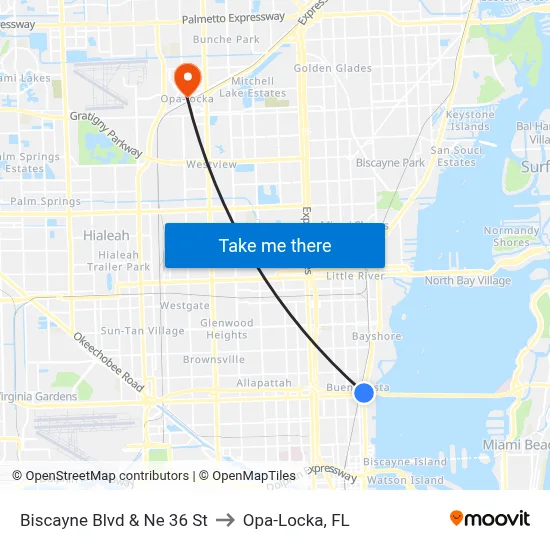 Biscayne Blvd & Ne 36 St to Opa-Locka, FL map