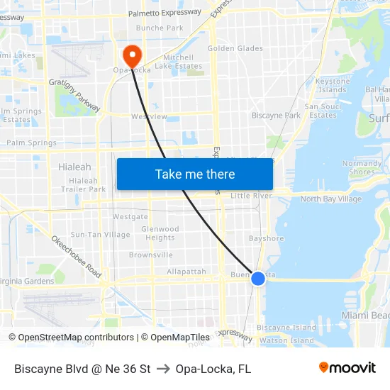 Biscayne Blvd @ Ne 36 St to Opa-Locka, FL map